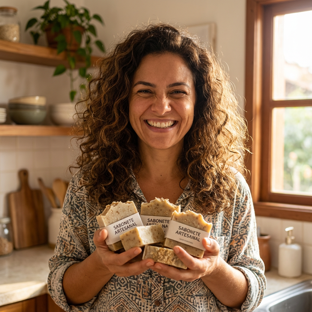 Ana Silva com seus sabões artesanais
