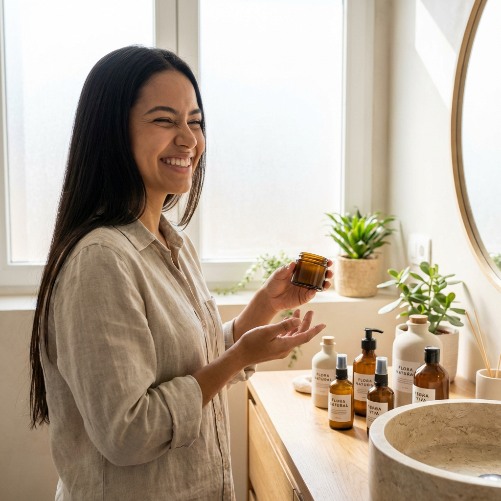 Júlia Costa com cosméticos naturais